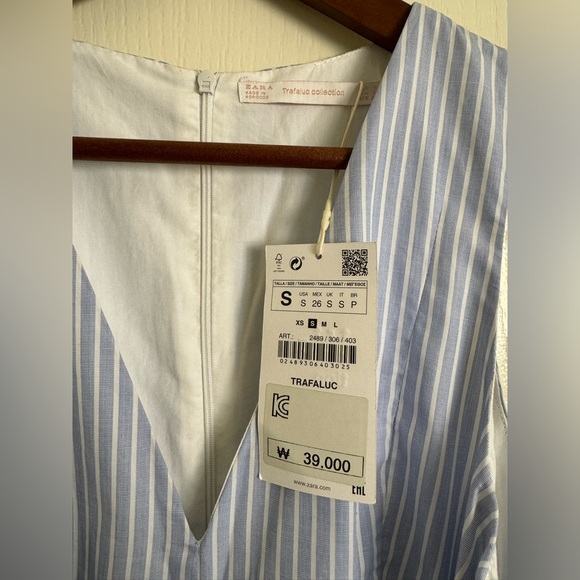 Zara Contrast Cotton Stripe Top with Tie S - Picture 4 of 4